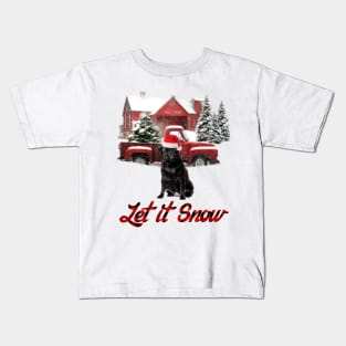 Black Pug Let It Snow Tree Farm Red Truck Christmas Kids T-Shirt